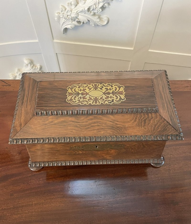 Fine Antique Regency Inlaid Brass Rosewood Tea Caddy - Image 9